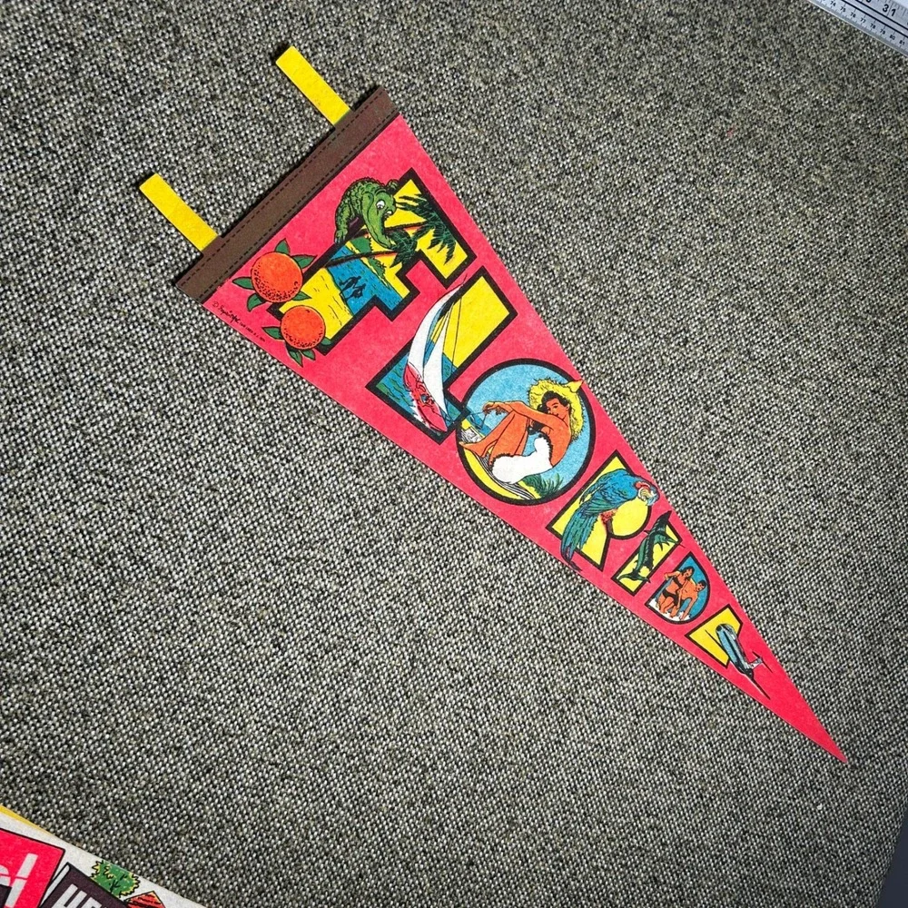 Vintage 1974 Large Felt Imprint Art Florida Souvenir Pennant